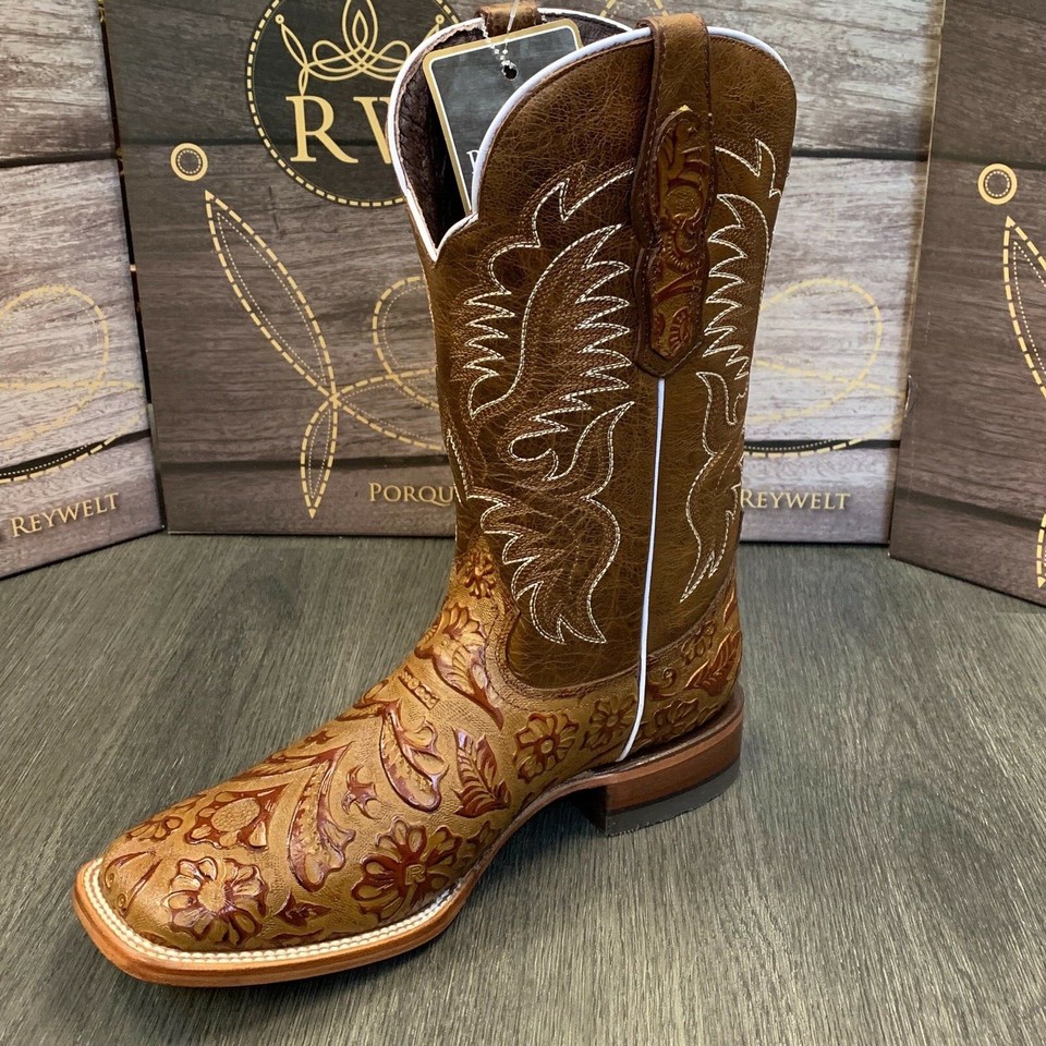 MEN'S RODEO COWBOY BOOTS HAND TOOLED LEATHER WESTERN SQUARE TOE BROWN ...