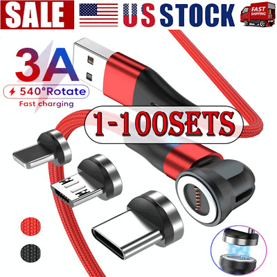 180°+360° Rotate Magnetic Charger Cable Phone Fast Charging Type C Micro USB Lot