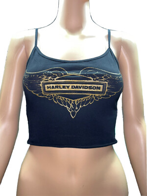 XS Vintage Classic 80s Style Harley Davidson Black Cropped Cami