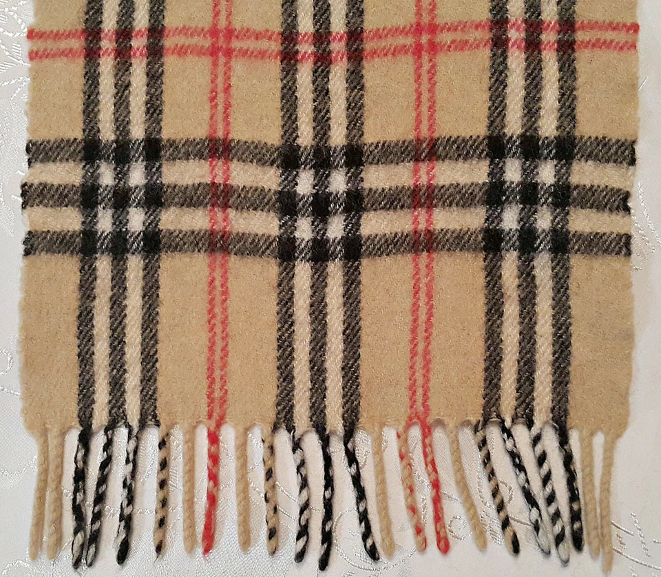 BUFANDA LARGA VINTAGE AUTÉNTICA A CUADROS BEIGE MEZCLA DE LANA NEGRA FLECOS PARA HOMBRE Foto 2 de 3