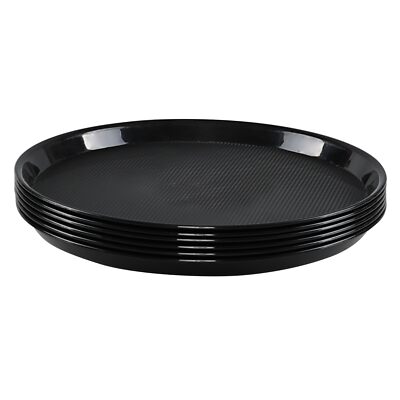 Plastic Round Restaurant Serving Trays Dinner Breakfast Black Set of 6