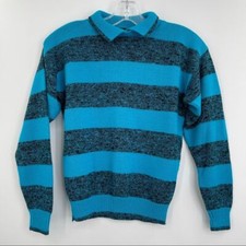 Vintage silver unicorn striped sweater layer look kids size M 10-12