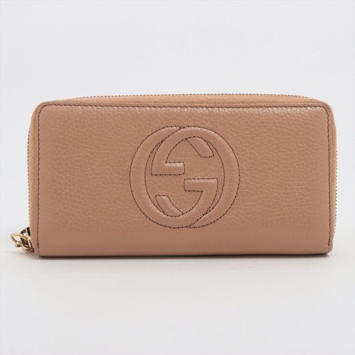 PRE-LOVED Gucci Soho 598187 Leather Zip Round Wallet Beige