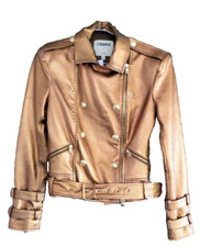 L'agence "billie Belted Leather Jacket" Sz. Xs Copper/gold Moto Nwt Retail $1625