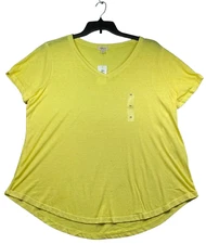 Style and Co Shirt Womens Plus Size 2X Yellow Short Sleeve V-neck Top New