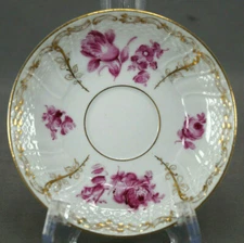 Carl Thieme Dresden Hand Painted Pink Rose & Gold Saucer Circa 1901 