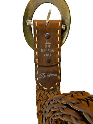 Brighton Braided Leather Belt Brown Woven Size Large 34 Oval 