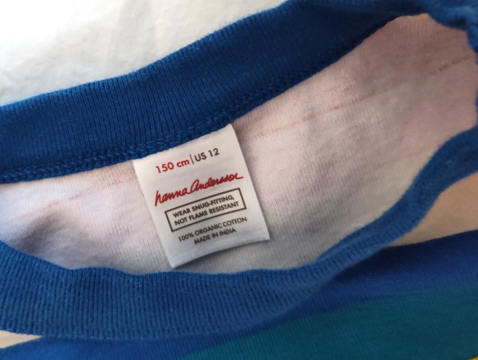 Hanna Andersson Girls 12 Stripe 2pc Organic Pajama Set Sz 150 Rainbow Cotton - Image 2 of 3