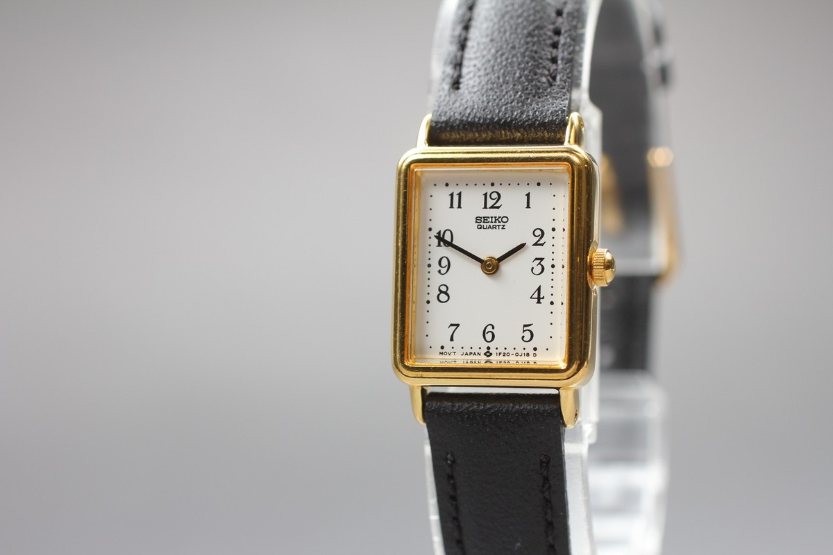 Near MINT Seiko 1F20-5D40 Gold Plated Tank Rectangle Quartz Womens