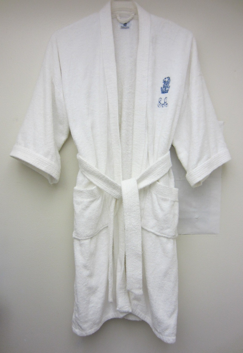 Vintage "Ritz Carlton E A" Cotton Robe Embroidered Logo Adult Up to 44" Waist