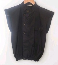 Vintage 80s Mens Medium Black Snap Front Oversized Utility Shirt Streetwear Boxy