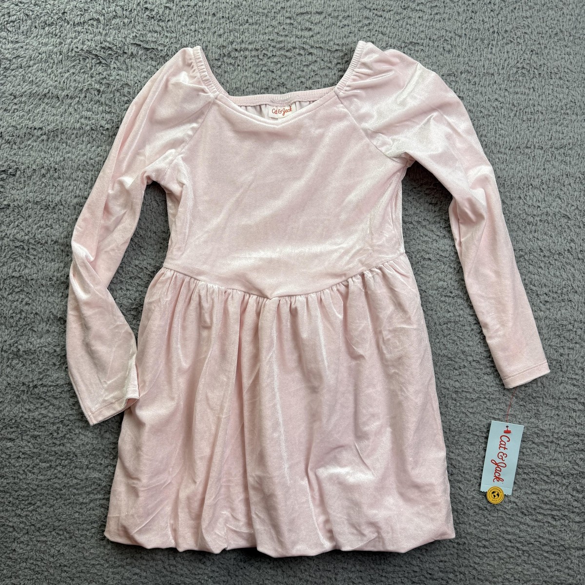Cat & Jack Dress Girls Small 6/7 Pink Velour Long Sleeve Skater Party New |  eBay