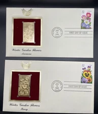 22k Gold-Plated First Day of Issue US Stamps Winter Garden Flowers + An Extra