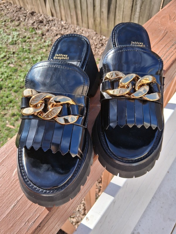 WOMENS JEFFREY CAMPBELL  BLACK  SMASHED LUG SOLE  PLATFORM SANDALS  SZ 9.5