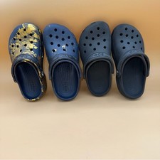 2 Pairs Crocs Kids Clogs - Navy/Gold and Classic Black, C 11, EUC/UC