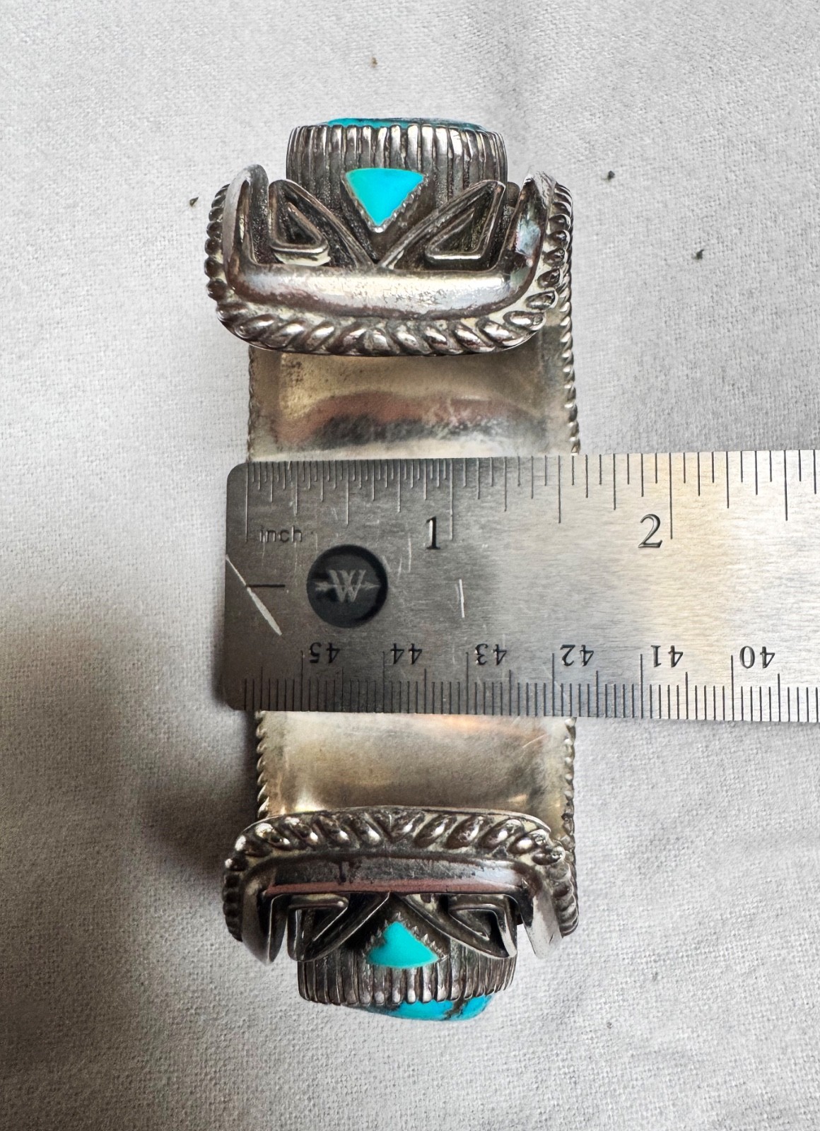 Substantial Large Sterling Turquoise Cuff Bracele… - image 9