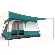 8-Person Camping Tent w/ Porch Large Family Cabin Tent w/ 2 Rooms 2 Doors