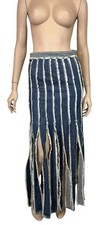 Vtg Jean Paul Gaultier Jean's Blue Fringe Denim Long Skirt IT 40