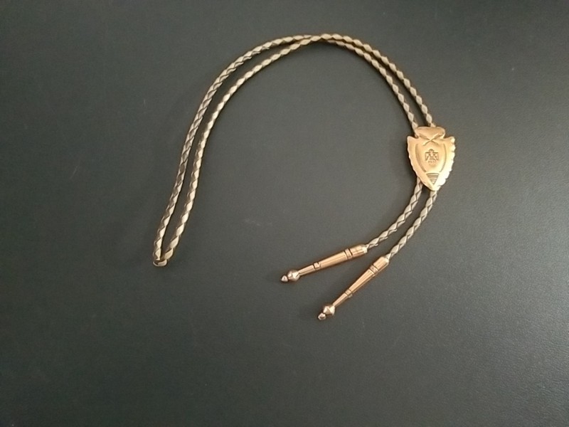 Vintage Solid Copper w/ Braided Leather Bolo Tie Arrowhead Southwest Design