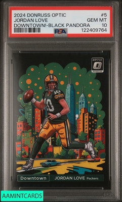 2024 PANINI DONRUSS OPTIC DOWNTOWN! JORDAN LOVE #5 BLACK PANDORA 10 OF 25 PSA 10