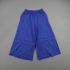 Anthropologie Pants Womens Medium Blue Cropped Wide Leg Baggy Loose Boho Linen
