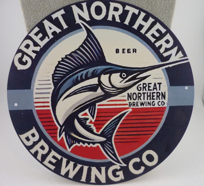 Great Northern Brewing Co Beer Marlin Round Metal Tin Sign 8 Inch Bar Decor