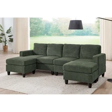 Convertible U Shape 4 Seater Sectional Sofa Set Couch Chaise Lounge w/ Ottoman