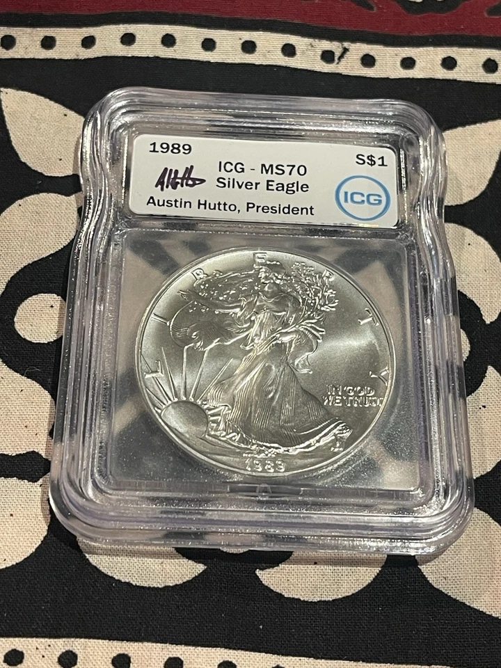 1989 ICG MS 70 💎 Silver Eagle Signed Austin Hutto, President - Image 3 of 4