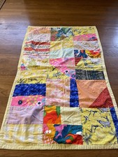 Vintage Handmade Patchwork Tied Quilt Blanket Colorful Small 28 X 44