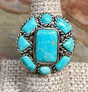 Barse NWT Blue Green Turquoise Silver Statement Ring Size 7.5