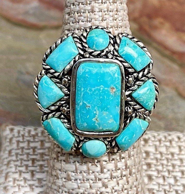 Barse NWT Blue Green Turquoise Silver Statement Ring Size 7.5