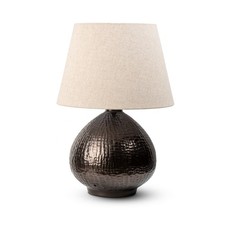 Lamp Large Antique Bronze Living Room Bedroom Bedside Round Metal Fabric Shade