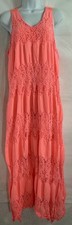 Lane Bryant Plus Sz 14/16 Orange Melon Maxi Dress Tiered Lace Sleeveless Stretch