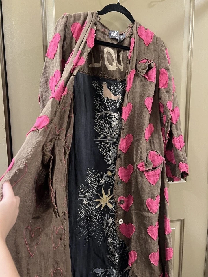 ESPANADOR DE LINHO CORAÇÃO ROSA RARO PÉROLA MAGNÓLIA ESGOTADO - Imagem 2 de 3