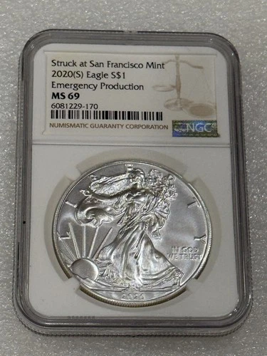 2020 (S) SILVER EAGLE  NGC MS 69 EMERGENCY PRODUCTION ~ PRISTINE ~ NO SPOTS 170