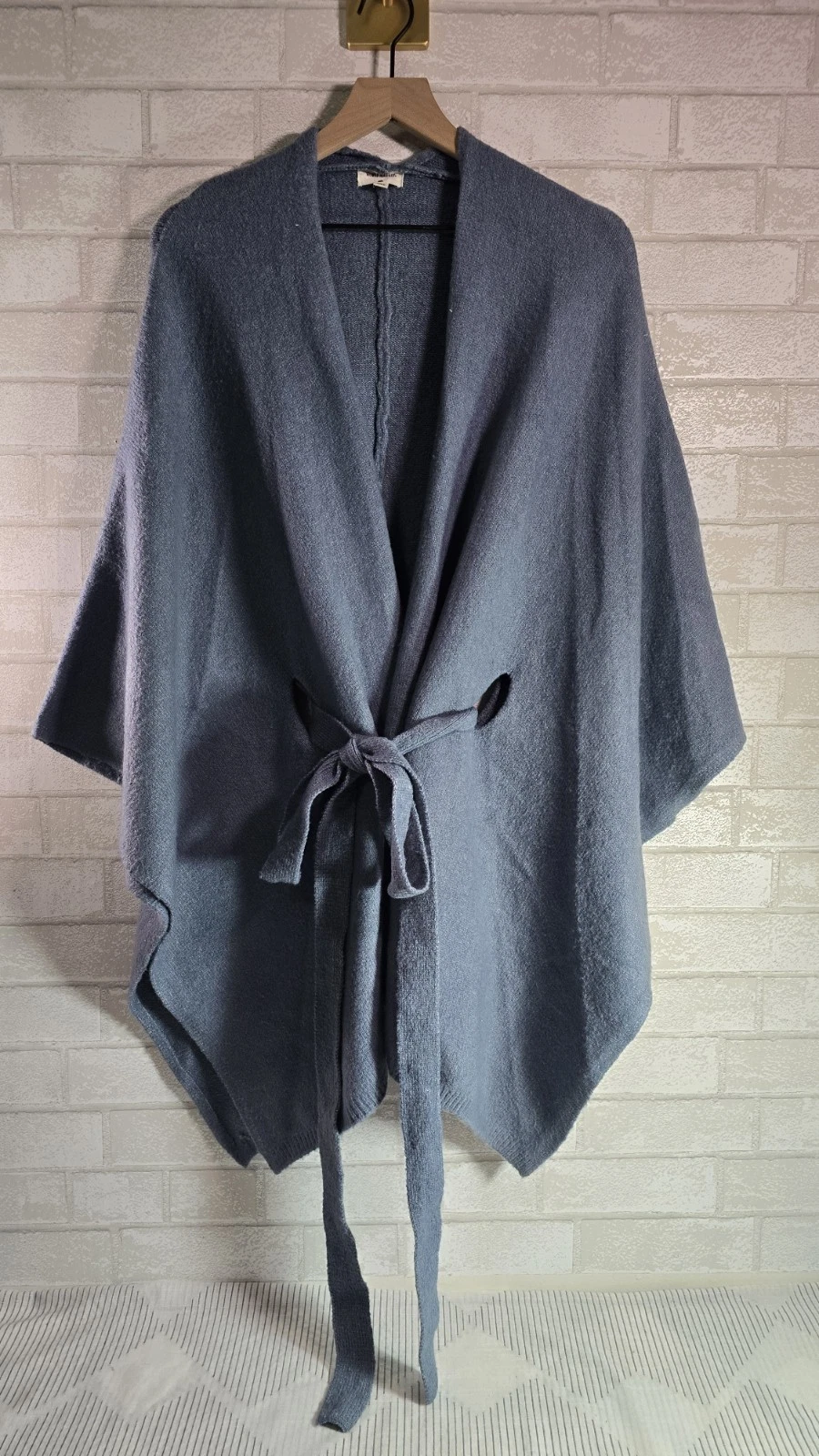 World Market Sweater Wrap Poncho Shawl Tie Waist Blue One Size Women's