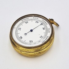VICTORIAN GILT COPPER CASED POCKET BAROMETER c1890