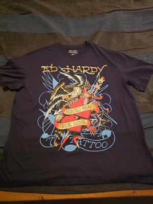 Ed Hardy ''Pierced Hearts'' size 2XL T-Shirt Blueberry.