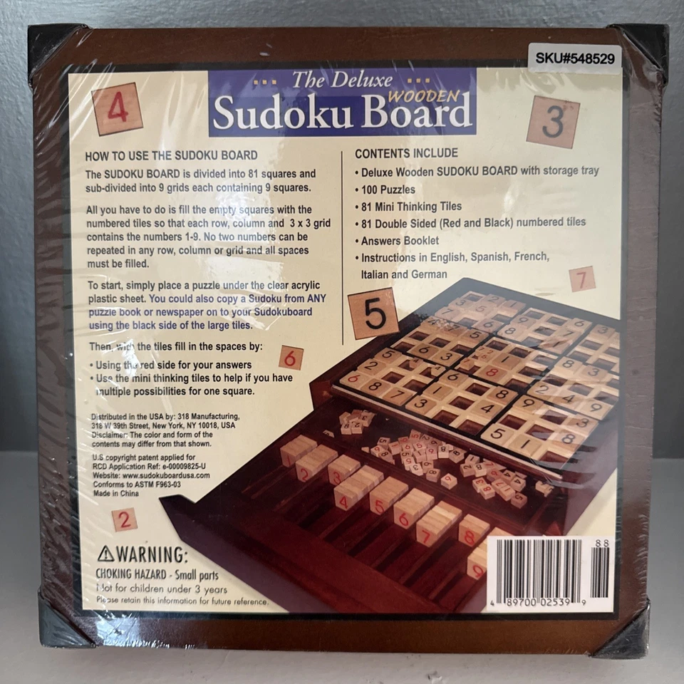 Sudoku Deluxe Wooden Game 100 puzzles Sudoku Board USA Sealed NEW - Image 2 of 2
