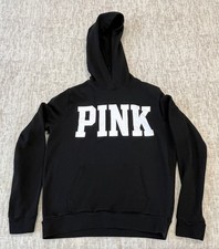 Victorias Secret Pink Black Pullover Hoodie Sweater SMALL S Women s