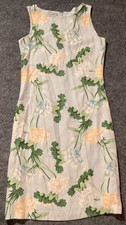 Tommy Bahama Dress 4 Silk Sleeveless Ivory Blue Green Hawaiian Floral Vintage