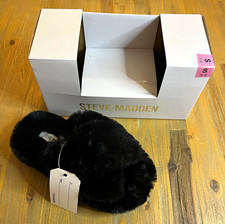 Steve Madden Softey Black Faux Fur Slide Slippers Women  s US 5 Open Toe