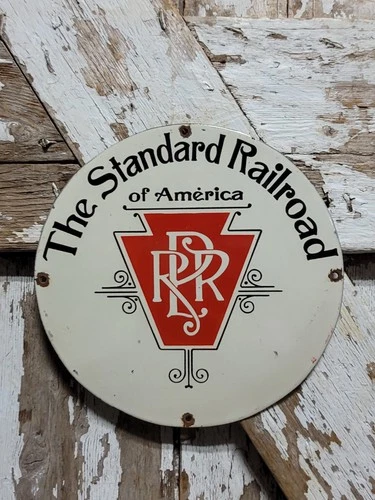 VINTAGE PENNSYLVANIA RAILROAD PORCELAIN SIGN OLD STANDARD TRAIN TRACK RAILWAY