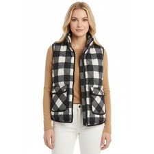 Woolrich Black  Gray Buffalo Plaid Zip Up Sleeveless Quilted Down Filled Vest M