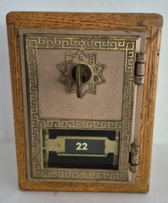 Antique USPS P O Post Office Postal Box Door 22 Bank With a Key