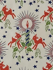 VTG CHRISTMAS WRAPPING PAPER GIFT WRAP  1940s WW2 ERA DEER CANDLE STARS VICTORY