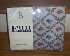 VTG JESSICA SANDERS 4 PC FULL SHEET SET 180 TC COTTON BLEND FLORAL TRELLIS NIP