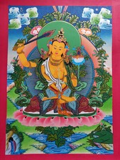 Manjushri Hand-painted Tibetan Thangka Art (13" x 9") | Free Shipping