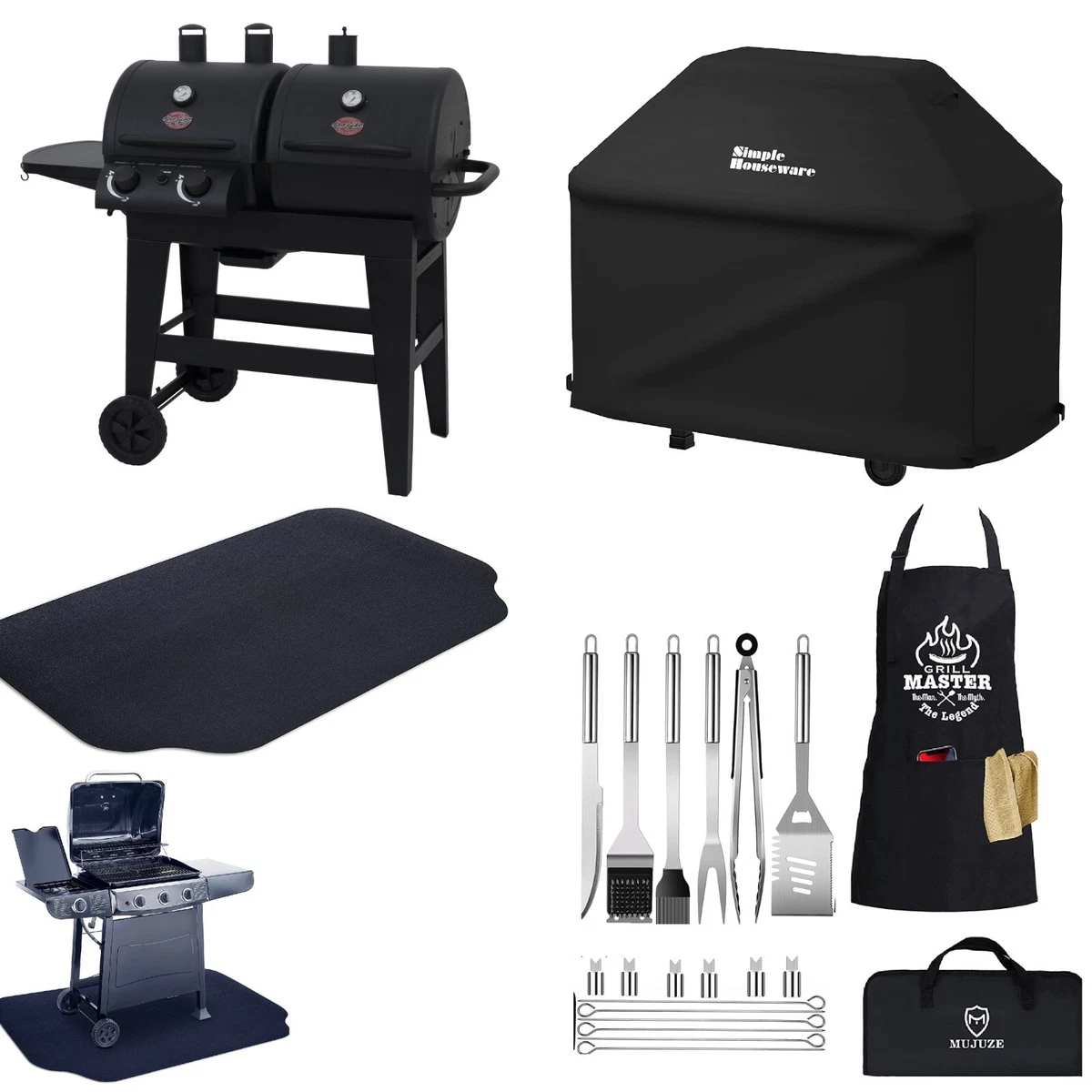 Combo Gas and Charcoal Grill,Cover,Protective Mat and BBQ Grilling  Accessories