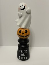 HALLOWEEN TRICK OR TREAT STACKED PUMPKIN AND GHOST